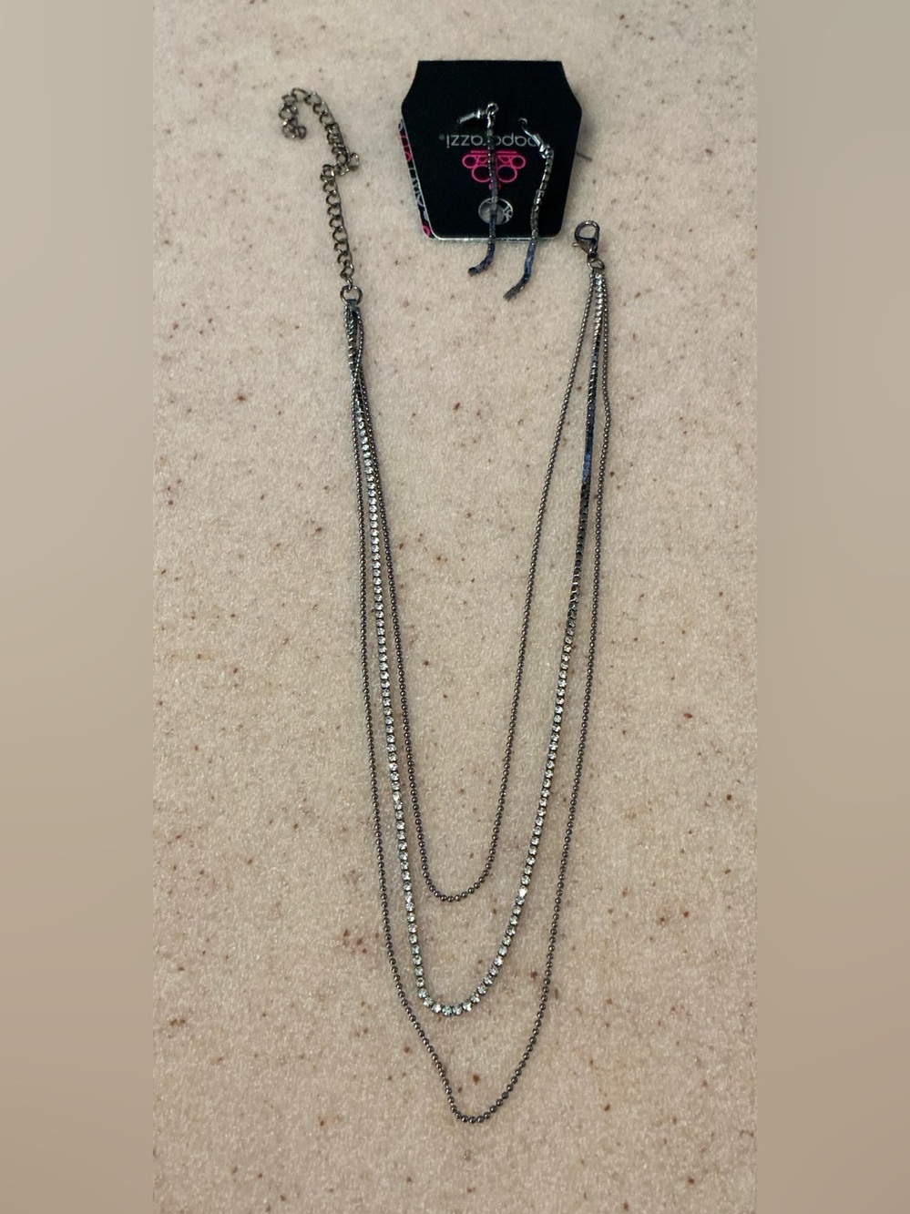 paparazzi Silver-Tone Layered Chain Necklace with Crystal Strand